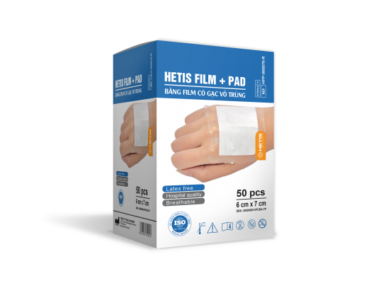 HETIS Film là gạc vô trùng trong suốt, bán thấm giúp bảo vệ vết thương khỏi các tác nhân bên ngoài cũng như sự xâm nhập của vi sinh vật nhưng vẫn cho phép hơi nước thoát ra và trao đổi oxy diễn ra bình thường.