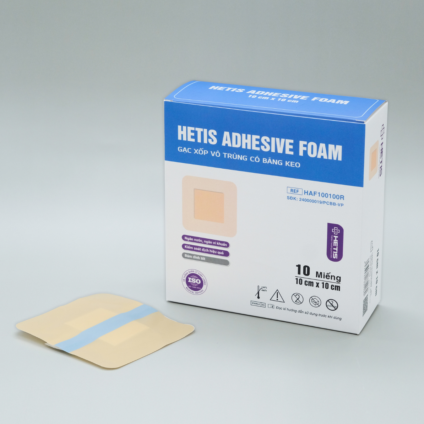 Gạc xốp vô trùng có băng keo Hetis Adhesive Foam