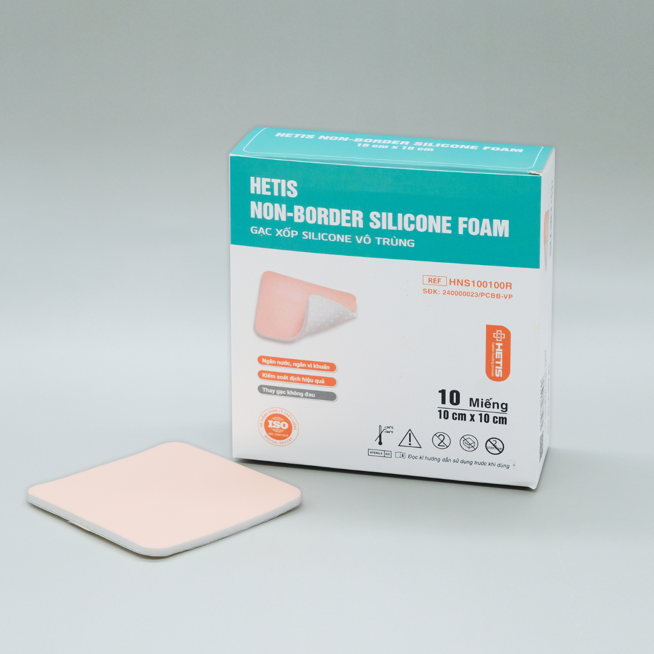 Gạc xốp Silicone vô trùng HETIS NON-BORDER SILICONE FOAM